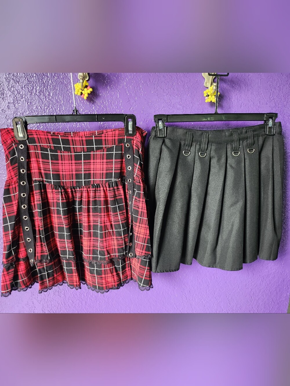 Red Plaid Tiered Skirt with Black Accent
